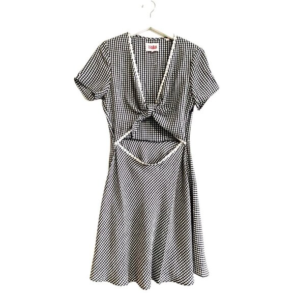 Solid & Striped Gingham Daisy Cut-out Dress Size L, New, Black/White - Picture 3 of 16